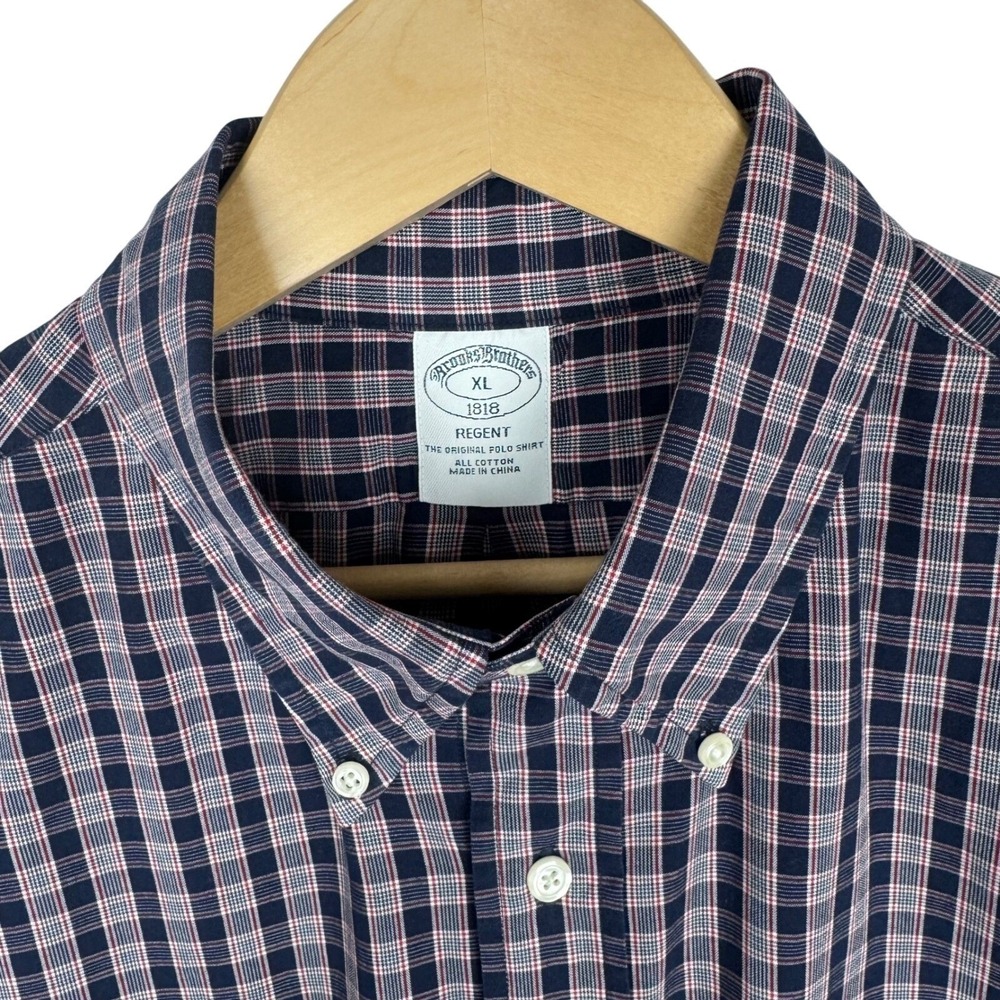 Brooks Brothers Regent Plaid‎ Button Down Shirt Mens XL Navy Red White Cotton